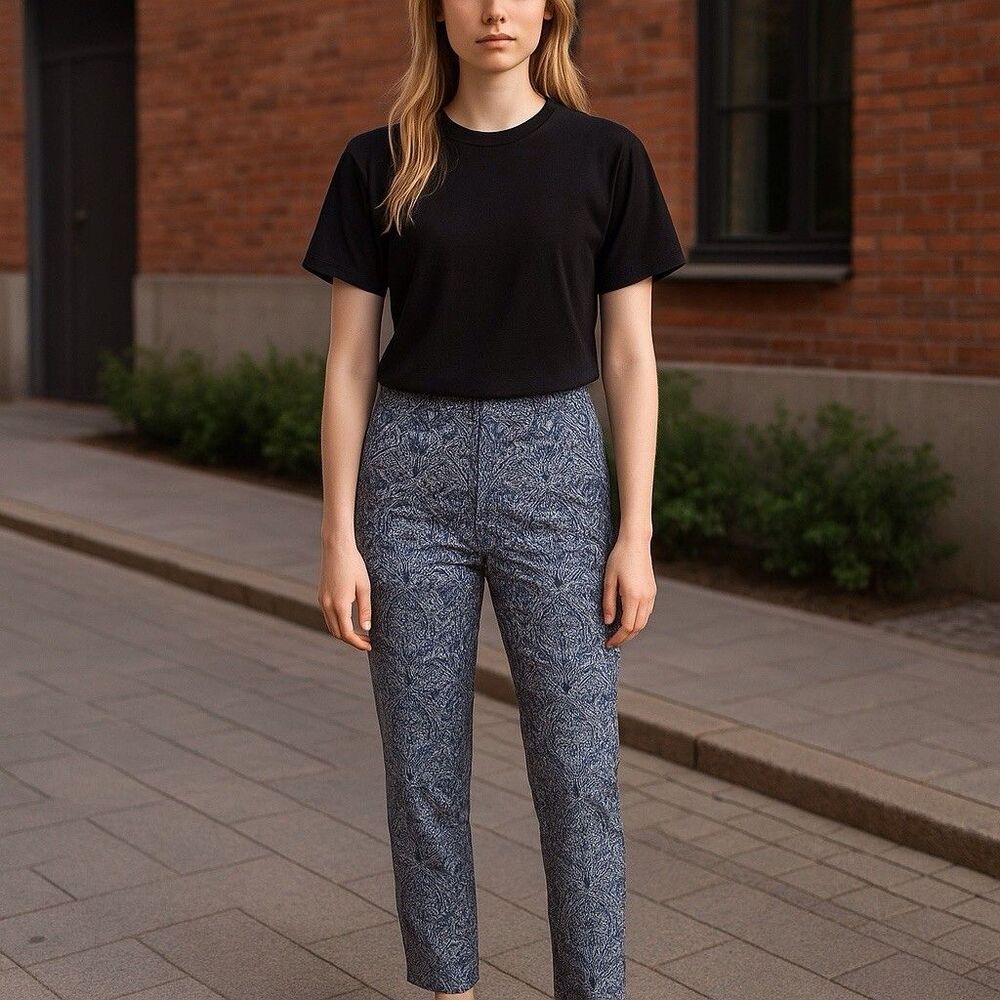 J Jill Pants Womens Size 10 Ankle Straight Leg Mid Rise Paisley Linen Stretch